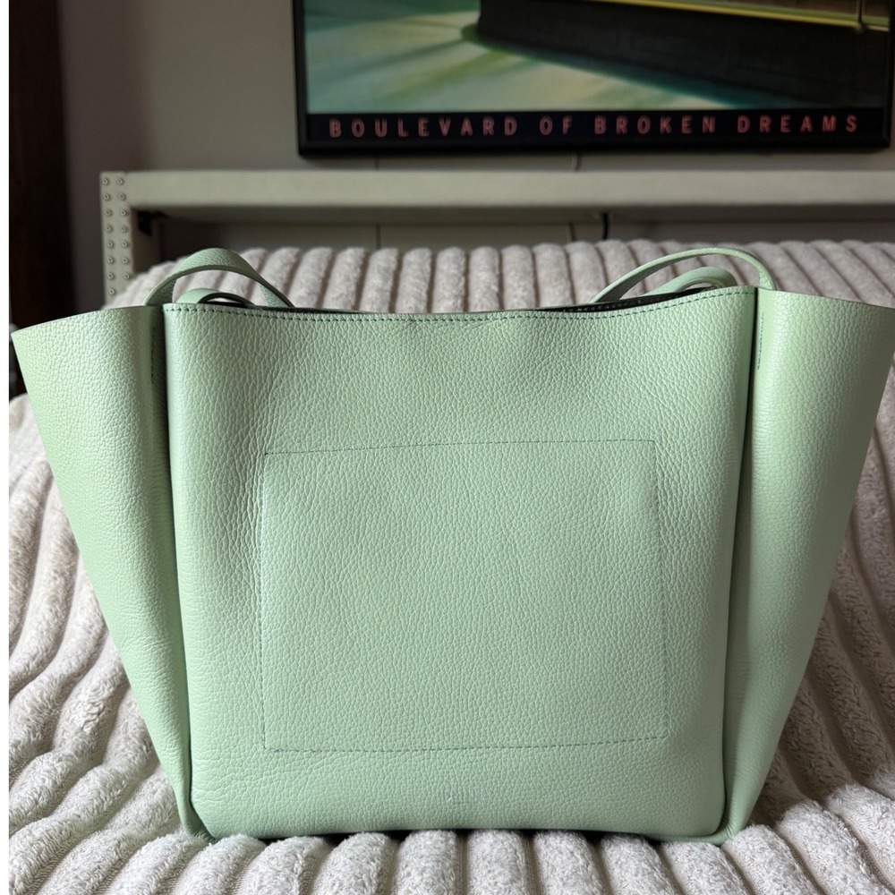Botkier New York Pebbled Leather Tote Bag Mint Green Metallic Silver Interior